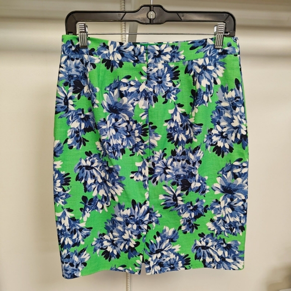 J Crew Basketweave Pencil Skirt Colorful Green Blue Floral Pattern Cotton Size 2 - Picture 4 of 8
